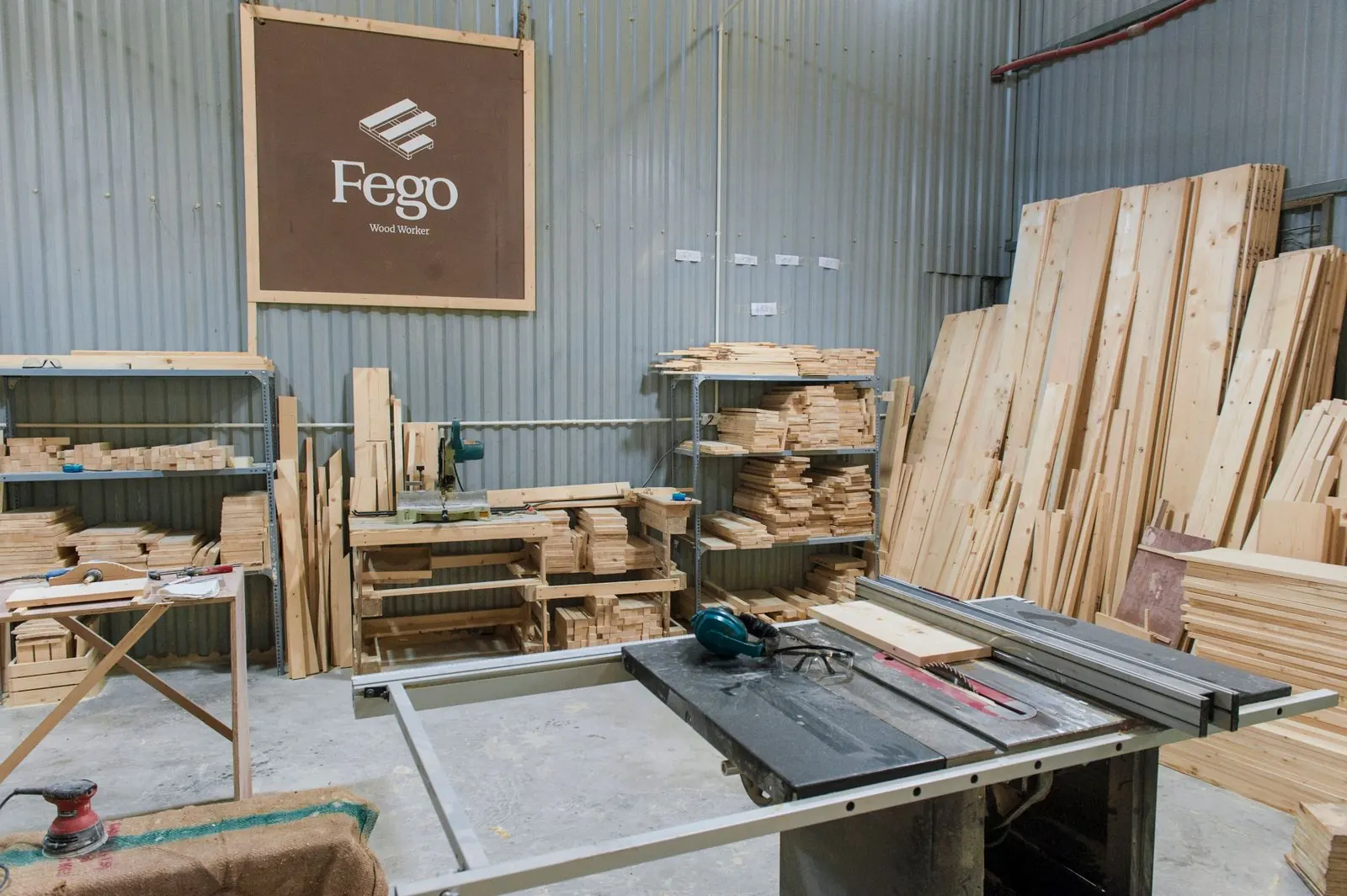 Plywood sheets and carpentry workshop
